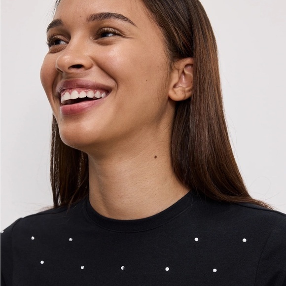 NEW Good American Crystal Baby Tee in Black - Size S - Picture 3 of 8